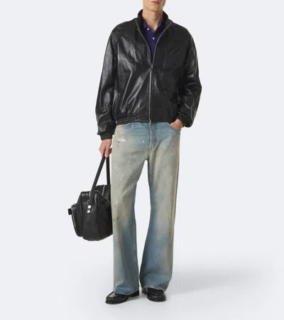 Acne Studios Lethestanether Lamb Leather Bomber Jacket In Black