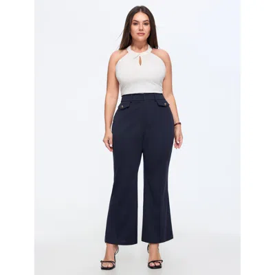 Bloomchic Stretchy Pull-on Flared Hem Pants In Blue