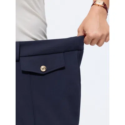Bloomchic Stretchy Pull-on Flared Hem Pants In Blue