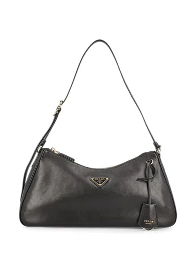 Prada Shoulder Bag Smooth Finish Adjustable Strap In Nero