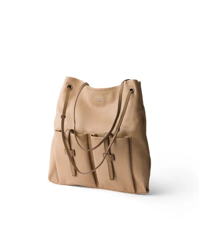 Prada Route Large Leather Bag In Brown
