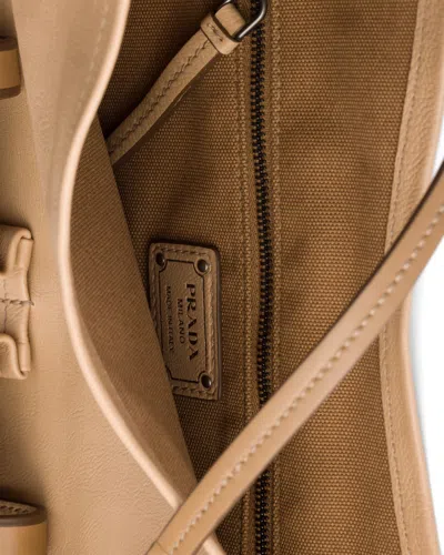 Prada Route Large Leather Bag In Brown
