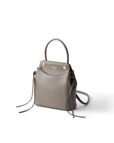 Prada Carry Mini Leather Handbag In Grey