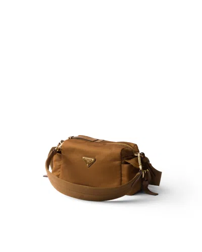 Prada Explore Small Re-nylon And Leather Shoulder Bag In Brown