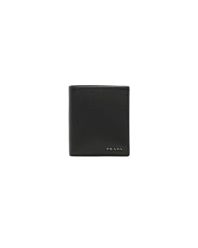 Prada Saffiano Leather Logo Wallet In Black