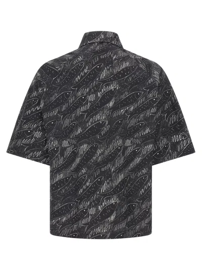 Jacquemus Rio Fish Print Shirt Short Sleeves Pocket In Black
