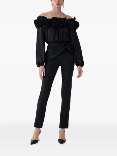 Carolina Herrera Gathered Wool-blend Twill Straight-leg Pants In Black