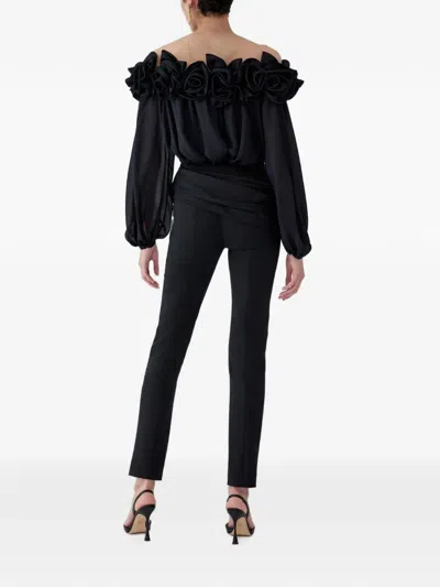 Carolina Herrera Gathered Wool-blend Twill Straight-leg Pants In Black