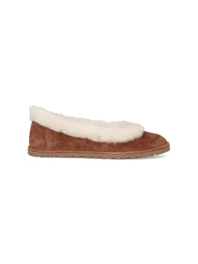 Ugg Soft Suede Ballet Flat With Plush Sheepskin Lining In Brown