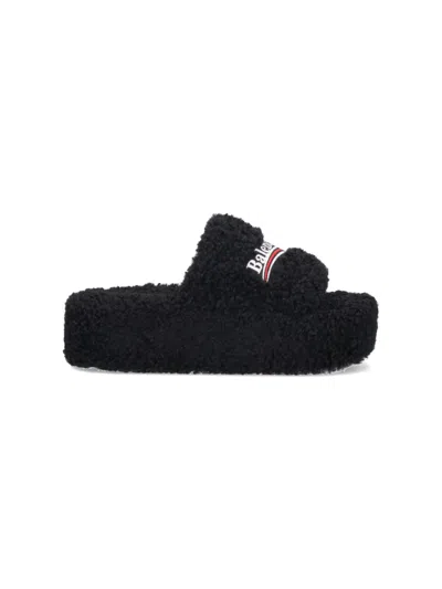 Balenciaga Furrand Platform Sandals For Women In Black