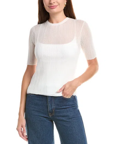 Vince Double Layer Rib Elbow Sleeve Pullover Optic White In White