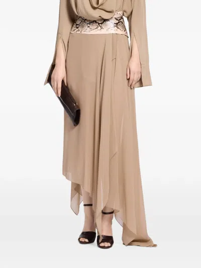 Elie Saab Python-print Draped Maxi Skirt In White