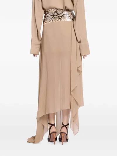 Elie Saab Python-print Draped Maxi Skirt In White