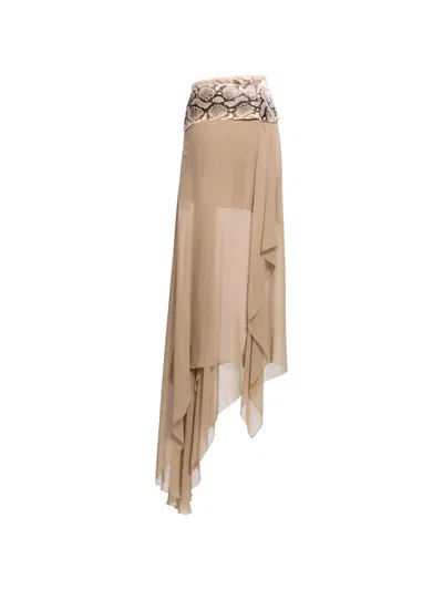Elie Saab Python-print Draped Maxi Skirt In White
