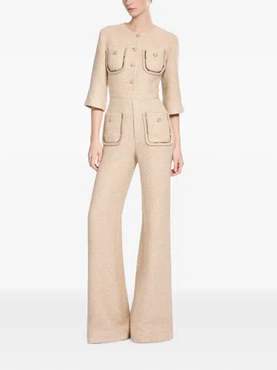 Elie Saab Python-print Tweed Jumpsuit In Neutral
