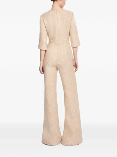 Elie Saab Python-print Tweed Jumpsuit In Neutral