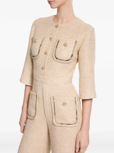 Elie Saab Python-print Tweed Jumpsuit In Neutral