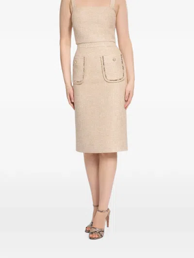 Elie Saab Tweed Python-print Midi Skirt In Brown