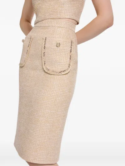 Elie Saab Tweed Python-print Midi Skirt In Brown