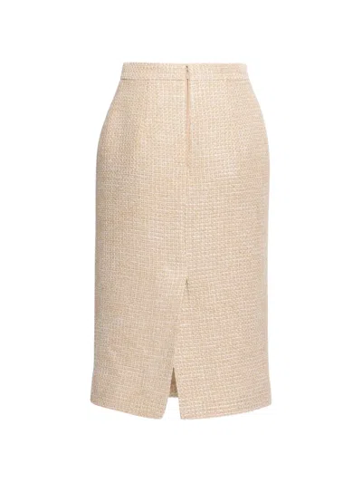 Elie Saab Tweed Python-print Midi Skirt In Brown
