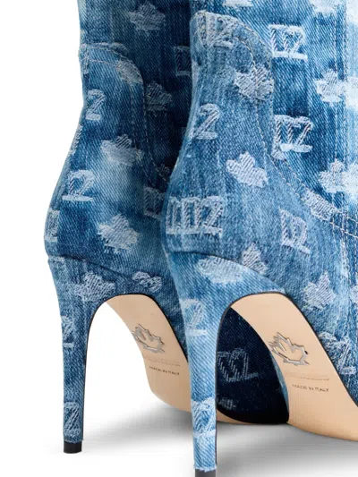 Dsquared2 D2 Monogram Heeled Boots In Blue