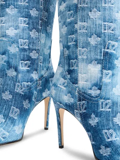 Dsquared2 D2 Monogram Heeled Boots In Blue