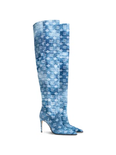 Dsquared2 D2 Monogram Heeled Boots In Blue