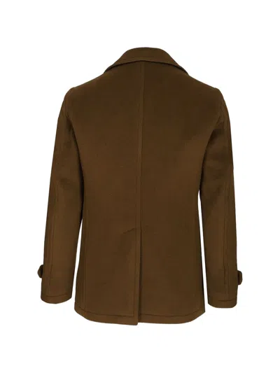 Tagliatore Double-breasted Wool Pea Coat In Brown