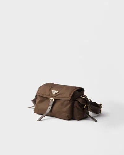 Prada Explore Medium Re-nylon Shoulder Bag With Flap In Ochre