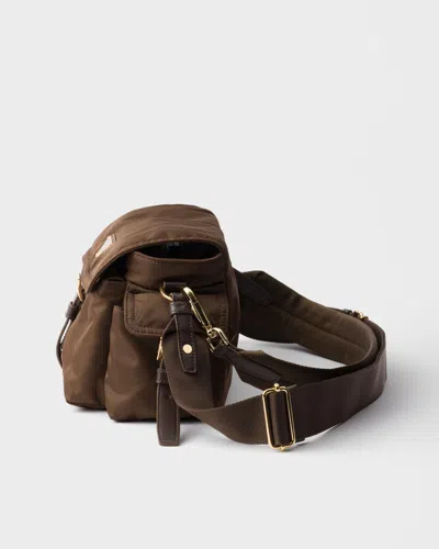 Prada Explore Medium Re-nylon Shoulder Bag With Flap In Ochre