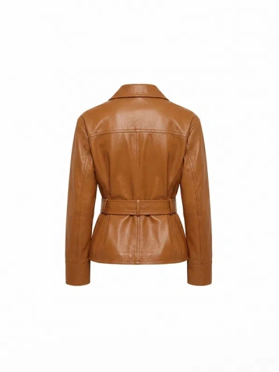 Max Mara Giusto Belted Leather Biker Jacket In Brown