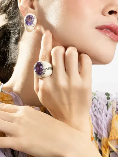 Andreoli Diamond Amethyst White Ring In Silver