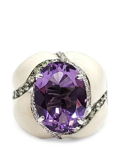Andreoli Diamond Amethyst White Ring In Silver