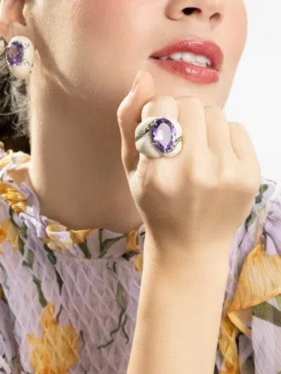 Andreoli Diamond Amethyst White Ring In Silver