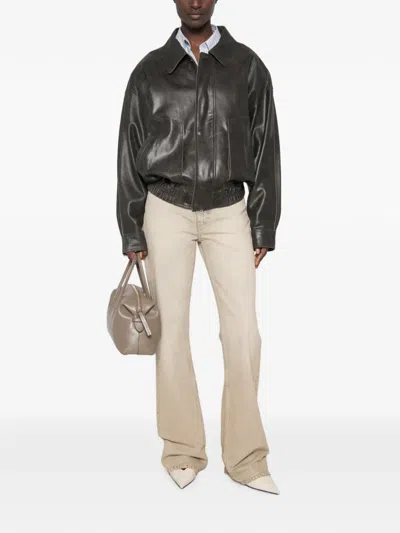 Alysi Leather Bomber Jacket In Black