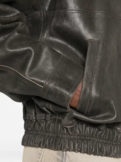 Alysi Leather Bomber Jacket In Black