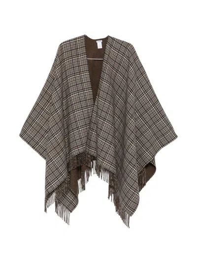 Brunello Cucinelli Check-pattern Fringed Poncho In Brown