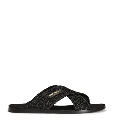 Dolce & Gabbana Black Logo Sandals In Animal Print