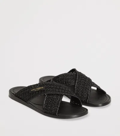 Dolce & Gabbana Black Logo Sandals In Animal Print
