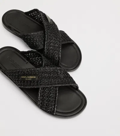 Dolce & Gabbana Black Logo Sandals In Animal Print