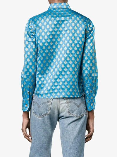 Shop Miu Miu Cropped Jacquard Shirt In Blue