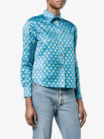 Shop Miu Miu Cropped Jacquard Shirt In Blue