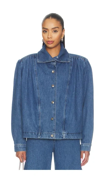 Rotate Birger Christensen Gathered Denim Jacket In Blue