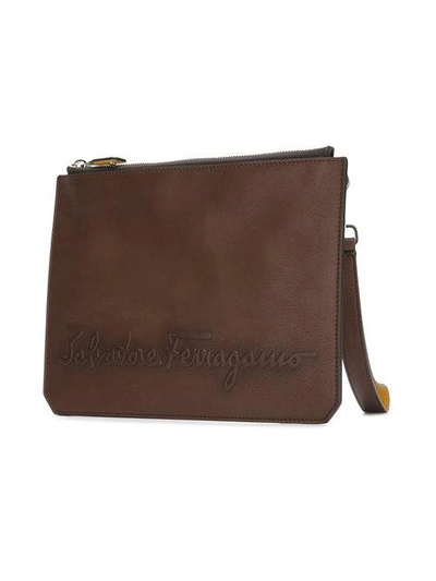 Shop Ferragamo Salvatore  Wrist Strap Clutch - Brown