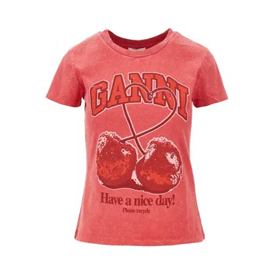 Ganni Red Baby Fit Future Cherry T-shirt In Red