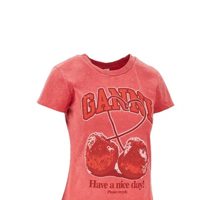 Ganni Red Baby Fit Future Cherry T-shirt In Red