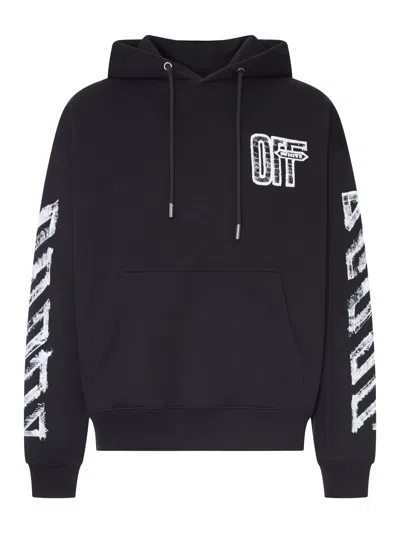 Off-white Motion Arrow Skate Black Cotton Hoodie With Distinctive Graphic Prints In Black