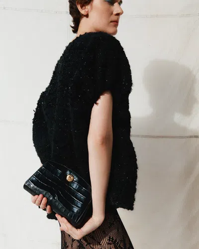 Liffner Pushlock Clutch Black Croc In Black