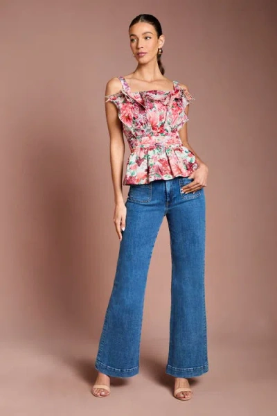 Coast Ruffled Square Neck Peplum Blouse In Multi