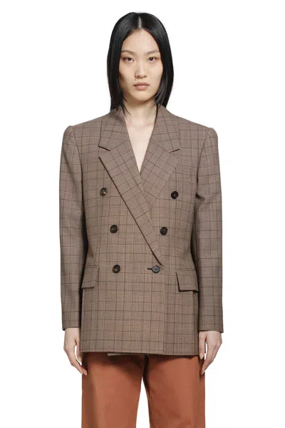 Chloé Checked Wool Blazer In Brown